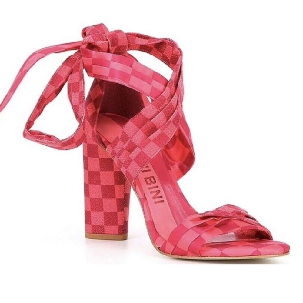 Gianni Bini Astraahh Checkered Ankle Wrap Block Heel Sandals Sz. 7